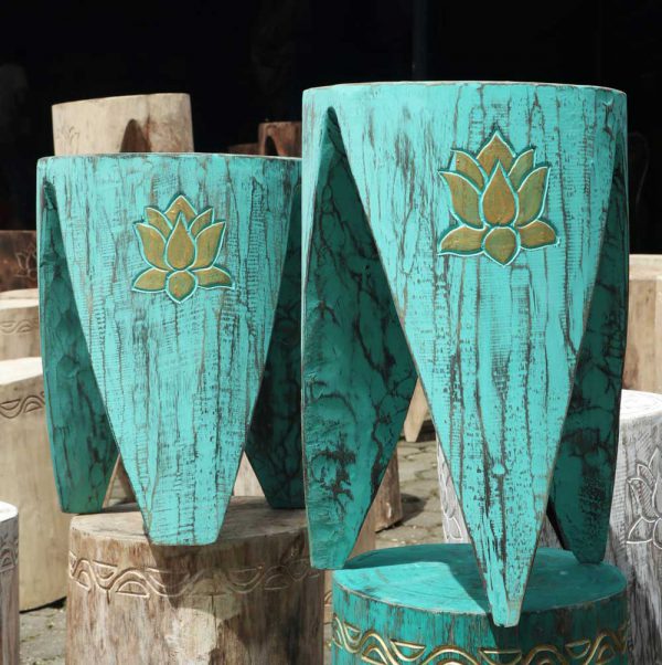 Indonesian Interlocking Stools - Turquoise Finish