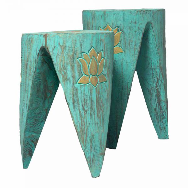 Indonesian Interlocking Stools - Turquoise Finish