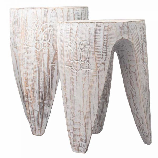 Indonesian Interlocking Stools - Whitewash Finish
