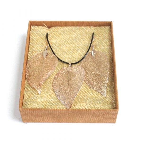 Bravery Leaf Necklace and Earrings Set - Image 4
