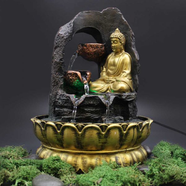 Water Feature - Golden Meditating Buddha