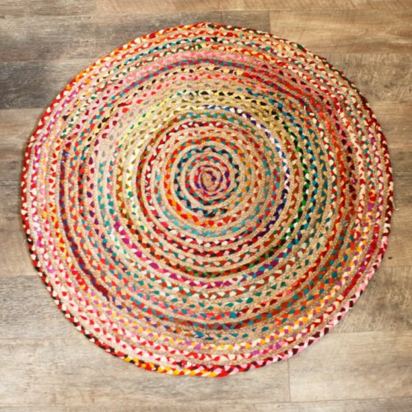 Round Jute and Recycled Cotton Rug - Image 3