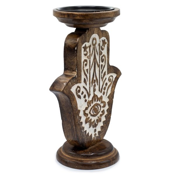 Mango Wood Hamsa Candle Stand - Image 3