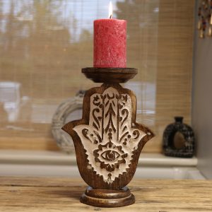 Mango Wood Hamsa Candle Stand