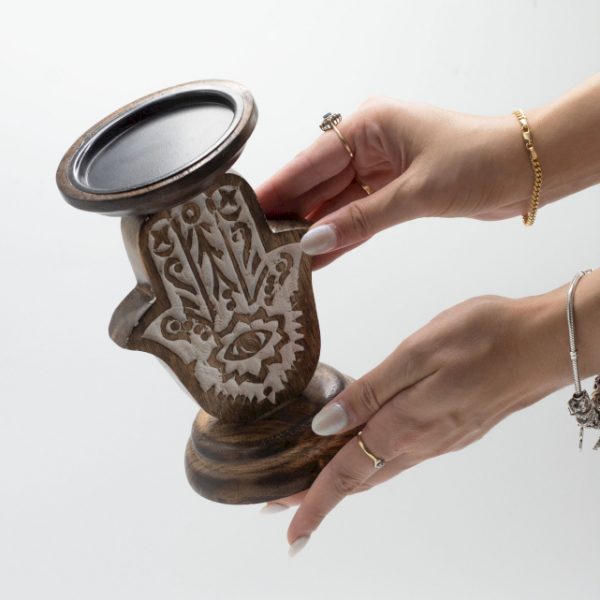 Mango Wood Hamsa Candle Stand - Image 5