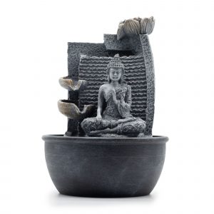 Tabletop Water Feature - Buddha, Lotus Flower Cascading Pots