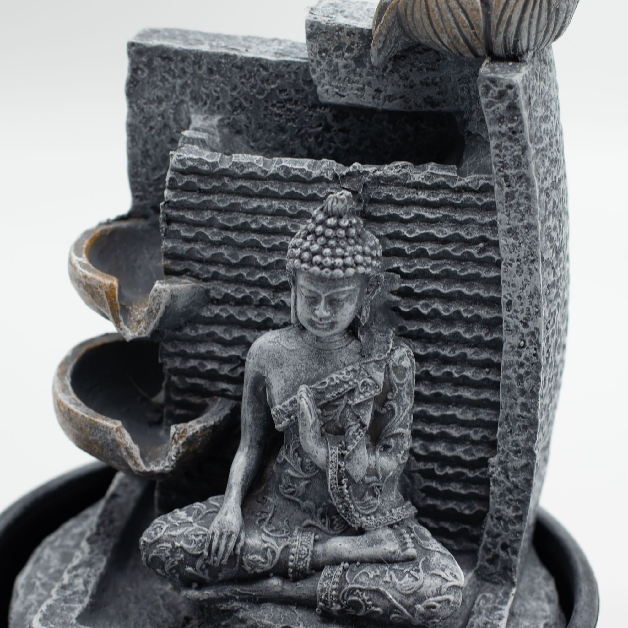 Tabletop Water Feature - Buddha, Lotus Flower Cascading Pots - Image 2