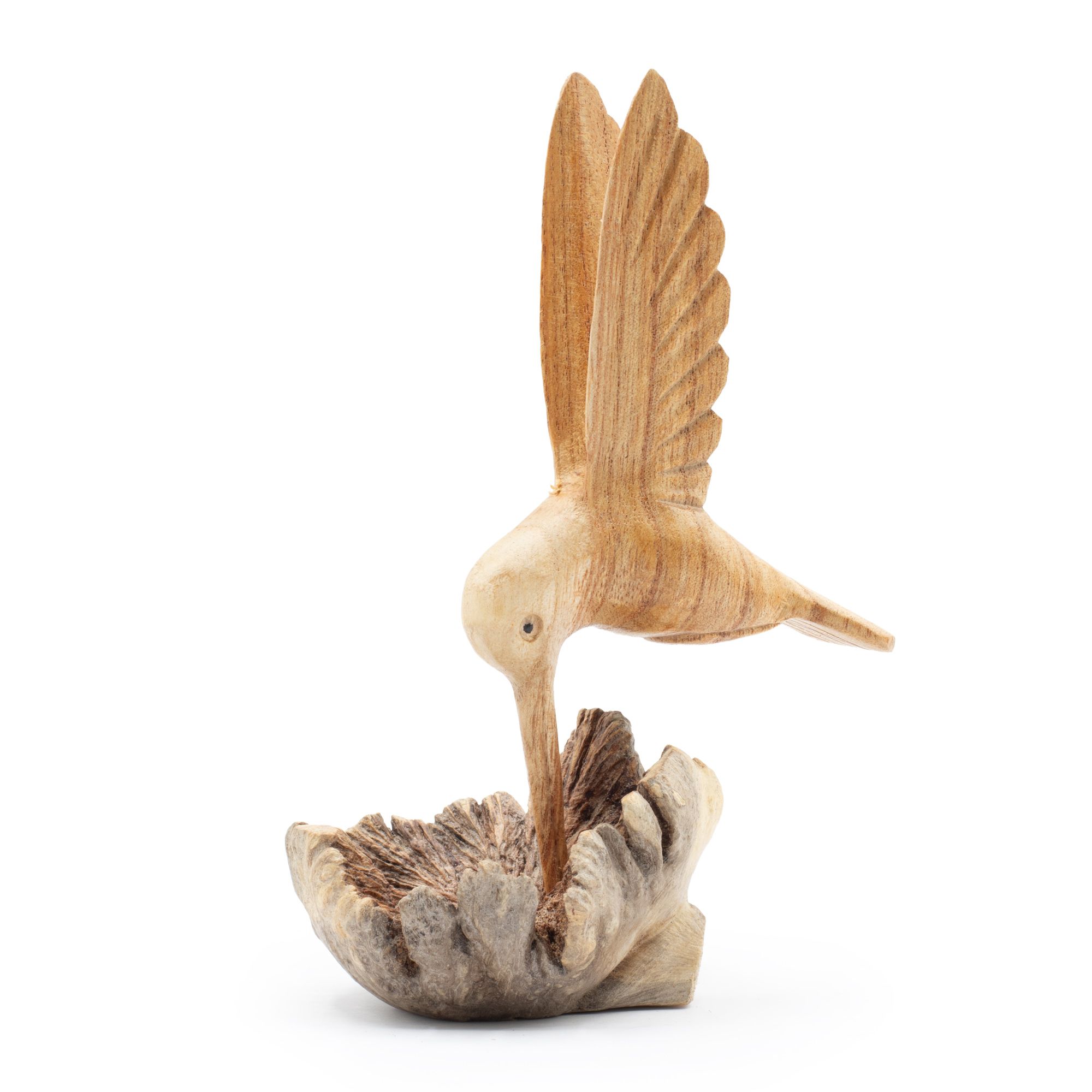 Handmade Wood Art Carving - Nectar Drinking Hummingbird - Image 3