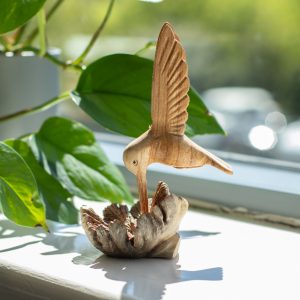 Handmade Wood Art Carving - Nectar Drinking Hummingbird